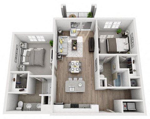 Floor plan for 2 beds, 2 baths, 1100 sqft